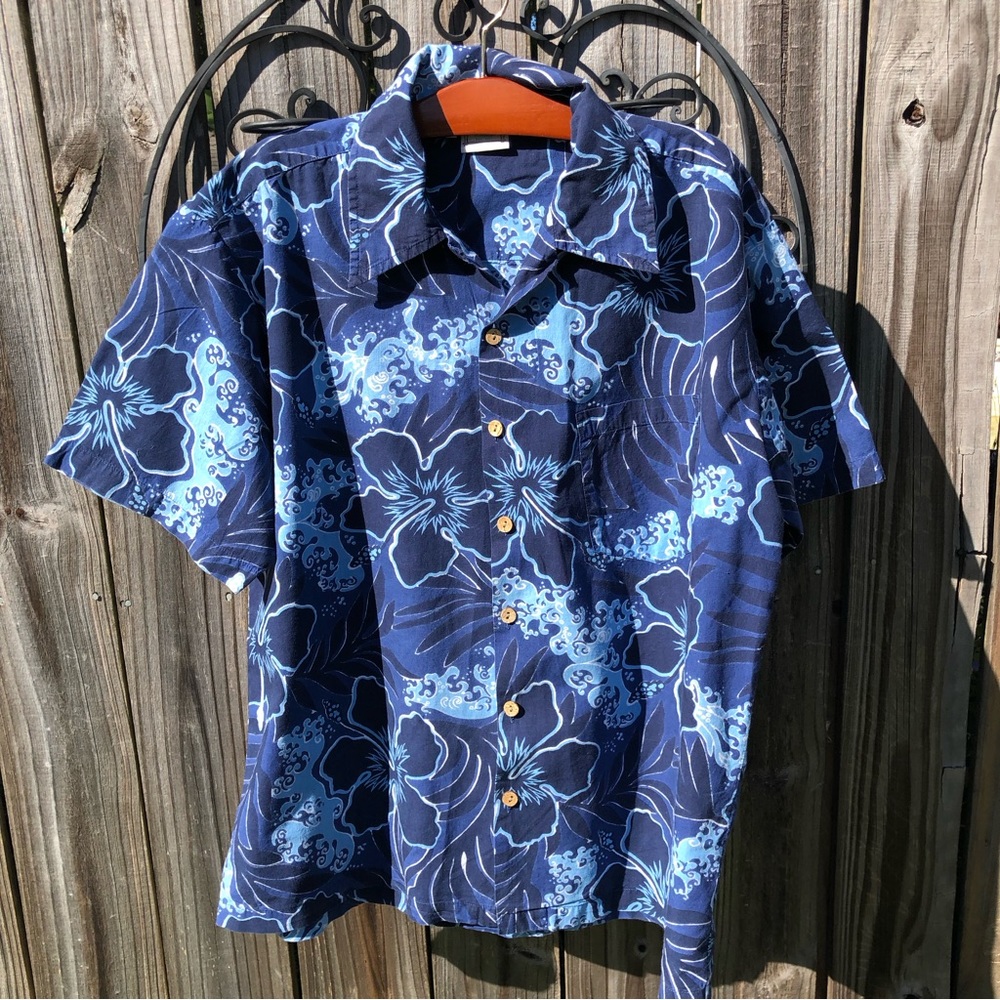 Vintage Maui Trading Co Blue Hibiscus Hawaiian Shirt XL